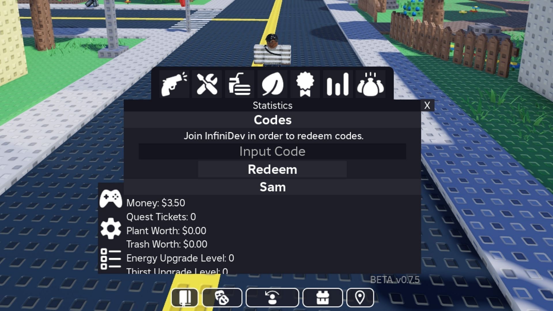 Redeem codes in Ultimate Town Sandbox (Image via Roblox)